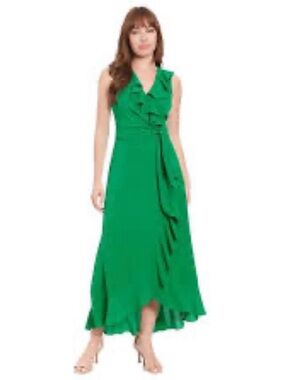 white christmas dresses London Times Floral Ruffled Chiffon Maxi Dress In Black And Blush main image 1